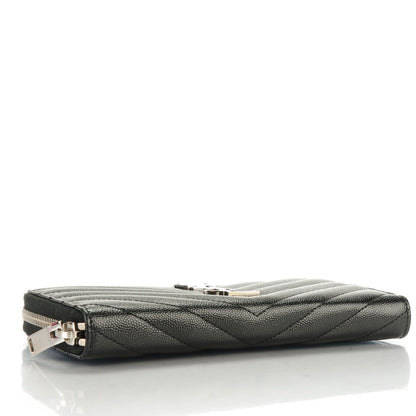 Saint Laurent Grain De Poudre Matelasse Chevron Monogram Zip Around Wallet Black 4 of 7