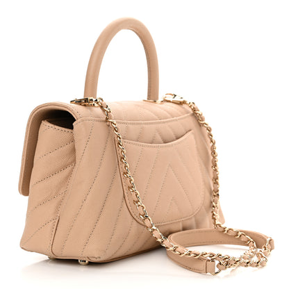 Chanel Caviar Chevron Quilted Mini Coco Handle Flap Beige 3 of 10