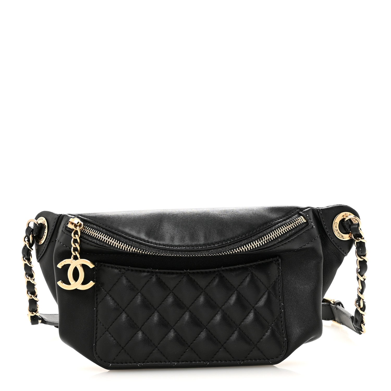 Chanel Lambskin Quilted Waist Bag Fanny Pack Black 1 of 14