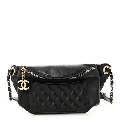Chanel Lambskin Quilted Waist Bag Fanny Pack Black 1 of 14