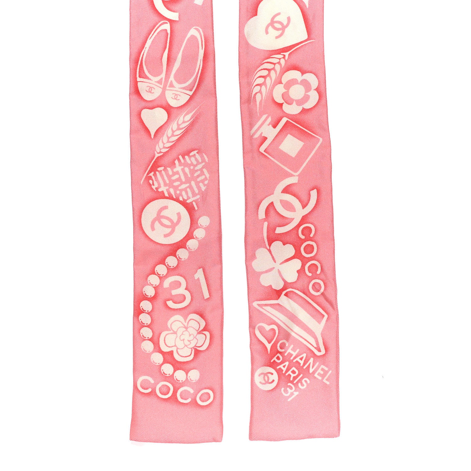 Chanel Silk CC Slim Floral Bandeau Scarf Pink Ivory 1882089