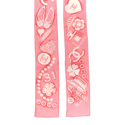 Chanel Silk CC Slim Floral Bandeau Scarf Pink Ivory 2 of 4