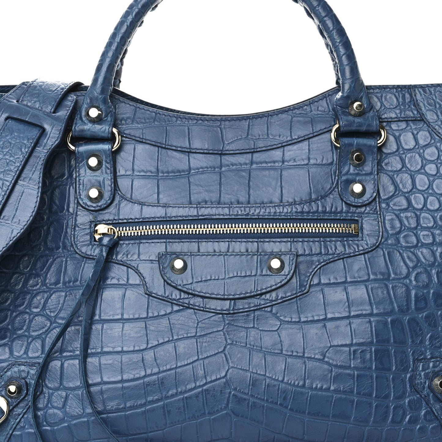 Calfskin Crocodile Embossed Classic Gold Hardware City Bleu Marine