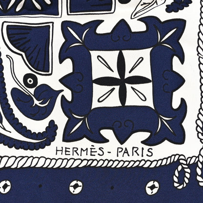 Hermes Silk Animaux Bandana 55 Marine Black White 2 of 3