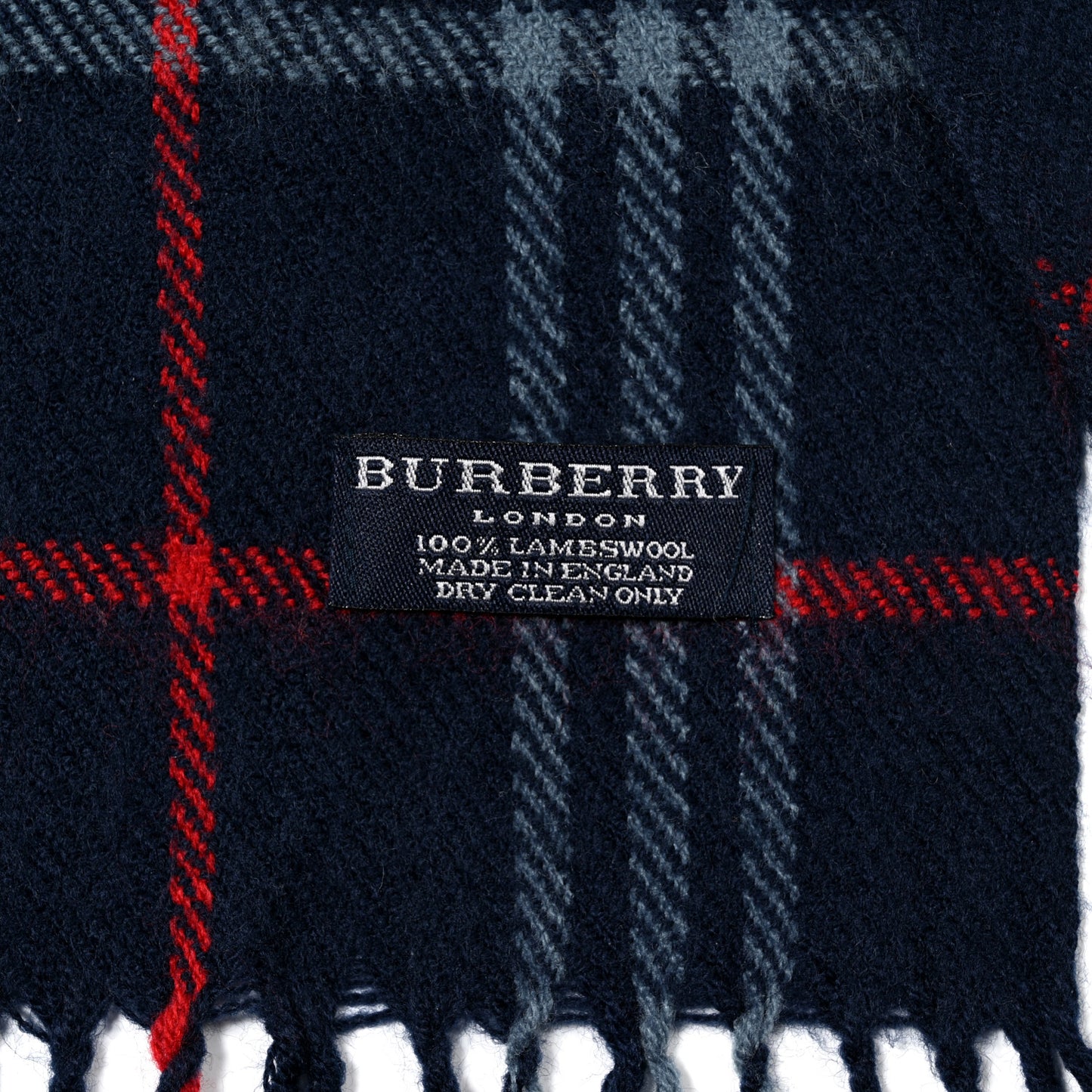 Lambswool Check Fringe Scarf Navy