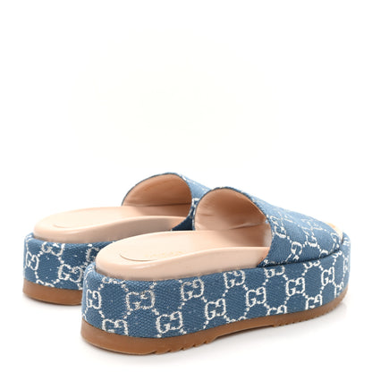 Gucci New Denim GG Monogram Angelina Platform 55mm Slide Sandals 36.5 Blue Tea 4 of 9