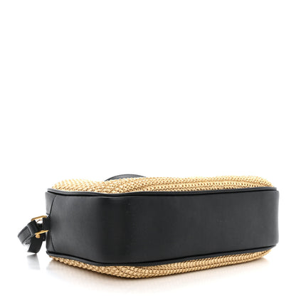 Saint Laurent Raffia Canvas Monogram Lou Camera Bag Beige Black 4 of 11
