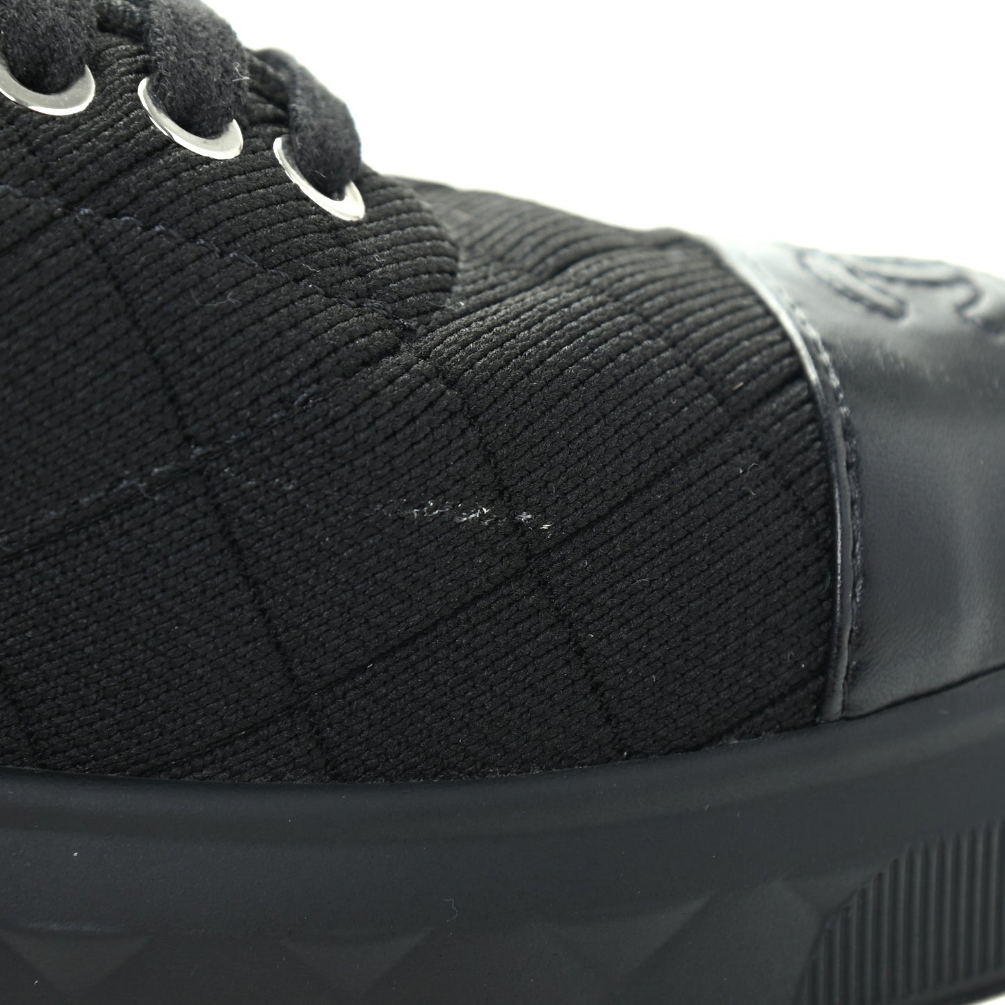 Fabric Quilted Lambskin Cap Toe Lace Up Sneakers 39.5 Black