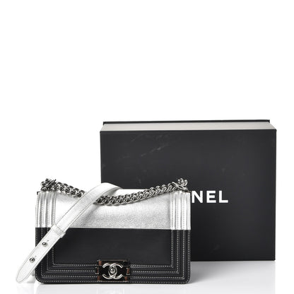 Chanel Metallic Goatskin Calfskin Medium Boy Flap Silver Black 9 of 9