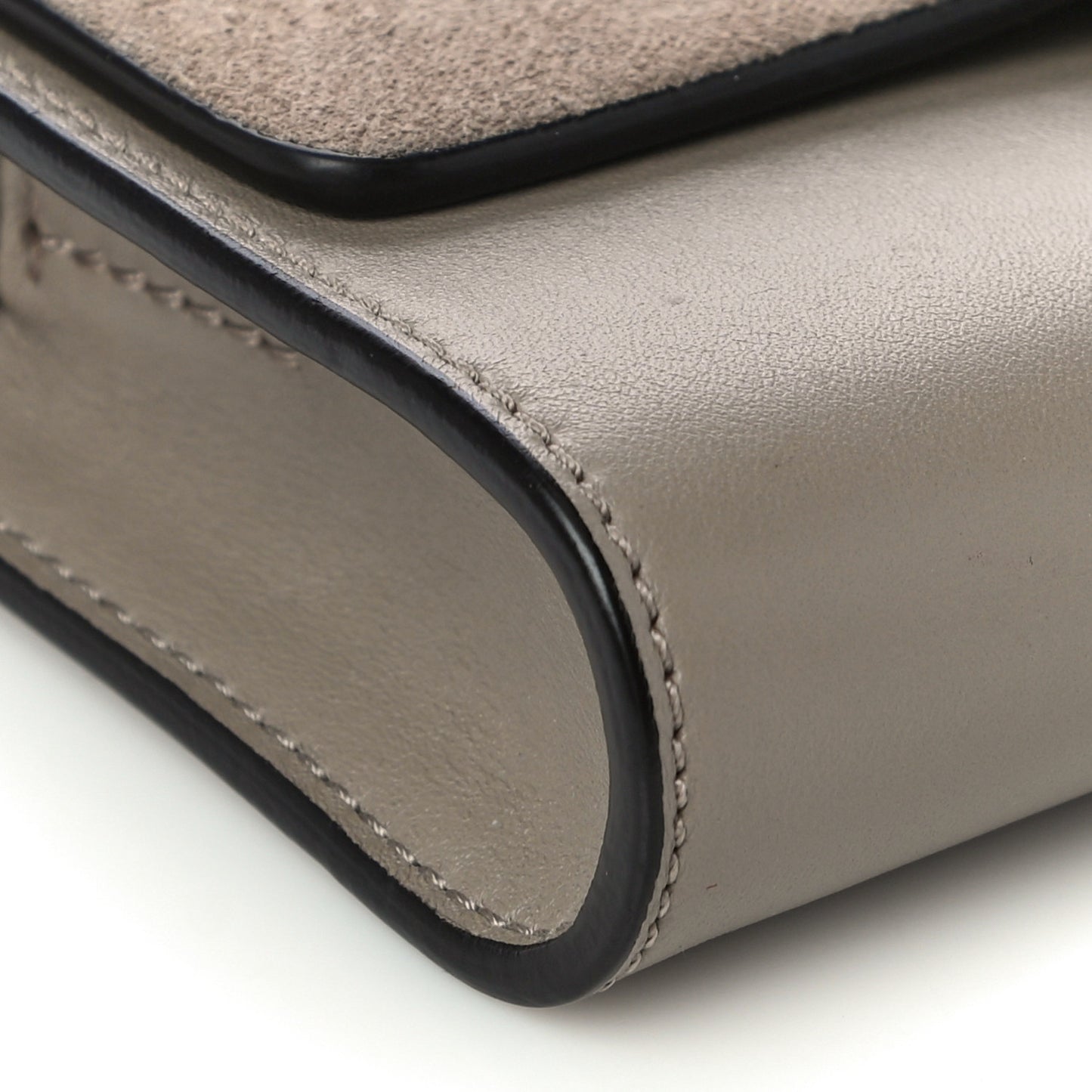Suede Calfskin Faye Wallet On Strap Motty Grey