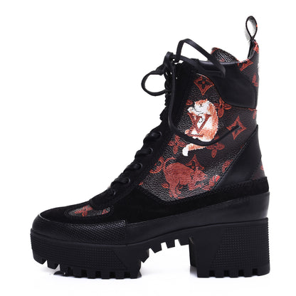 Louis Vuitton Suede Calfskin Catogram Laureate Platform Desert Boots 37 Black Marron 1 of 9