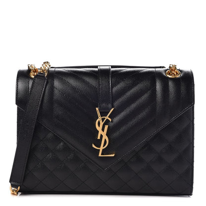 Saint Laurent Grain De Poudre Textured Mixed Matelasse Triquilt Medium Monogram Satchel Black 1 of 6