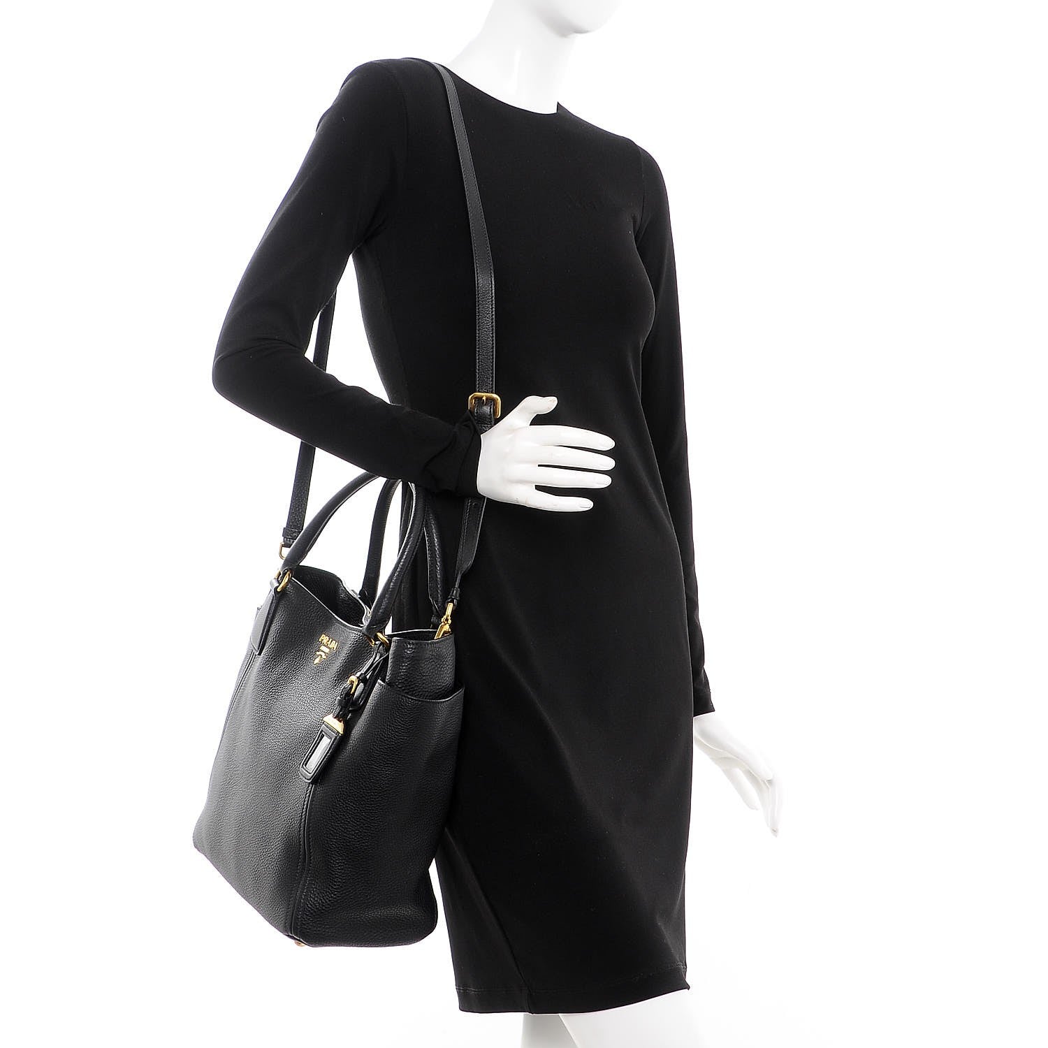 Prada Vitello Daino Side Pocket Tote Nero Black 2 of 11