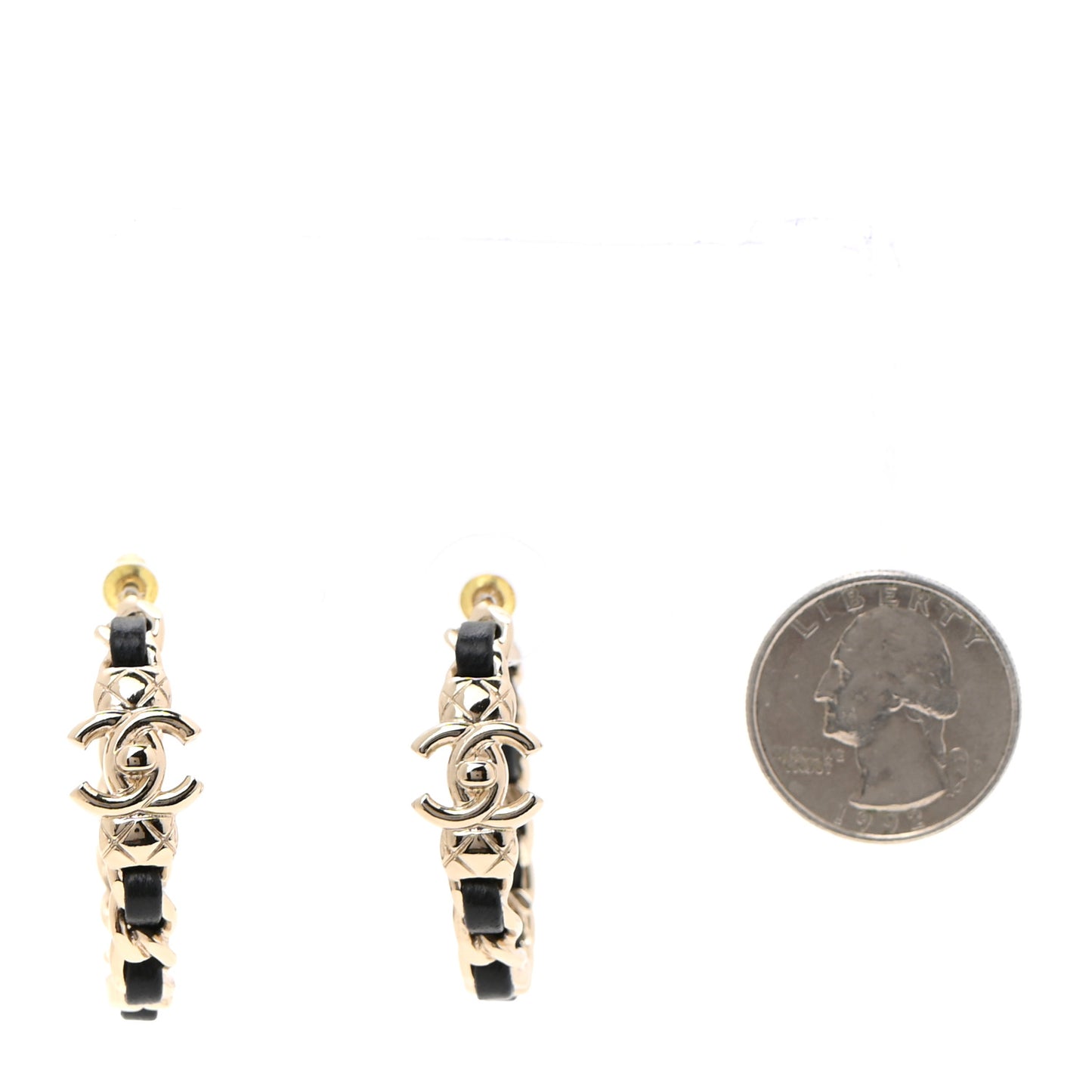 Lambskin CC Turnlock Chain Hoop Earrings Gold Black