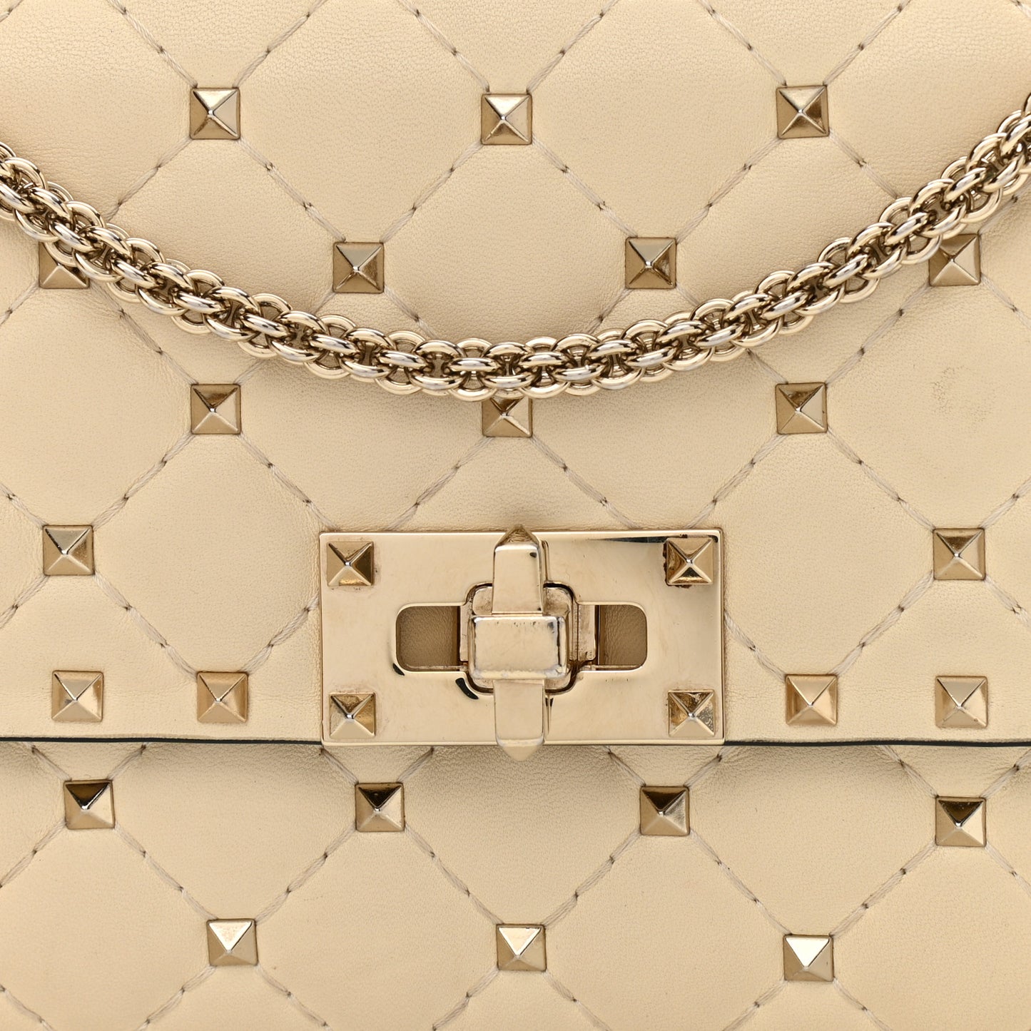 Nappa Rockstud Spike Wallet on Chain Light Ivory