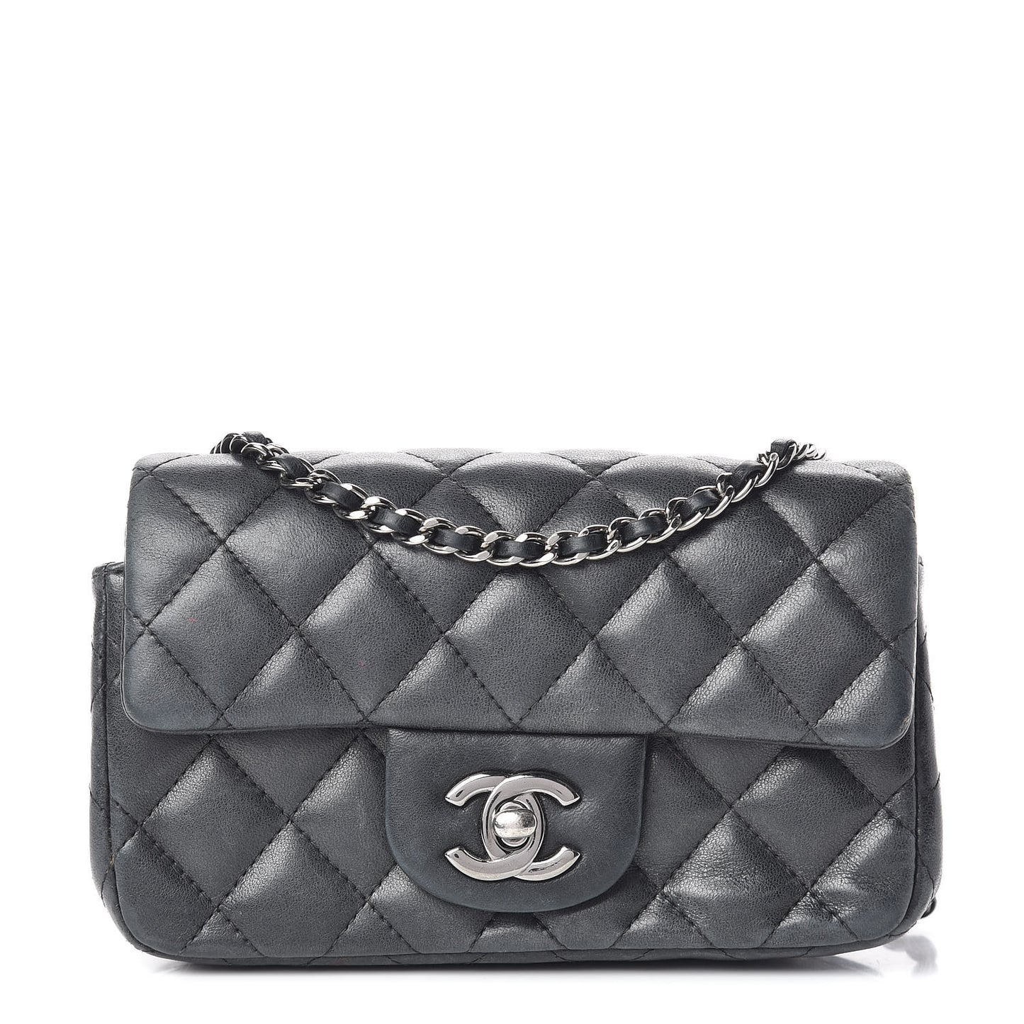 Lambskin Quilted Extra Mini Rectangular Flap Black