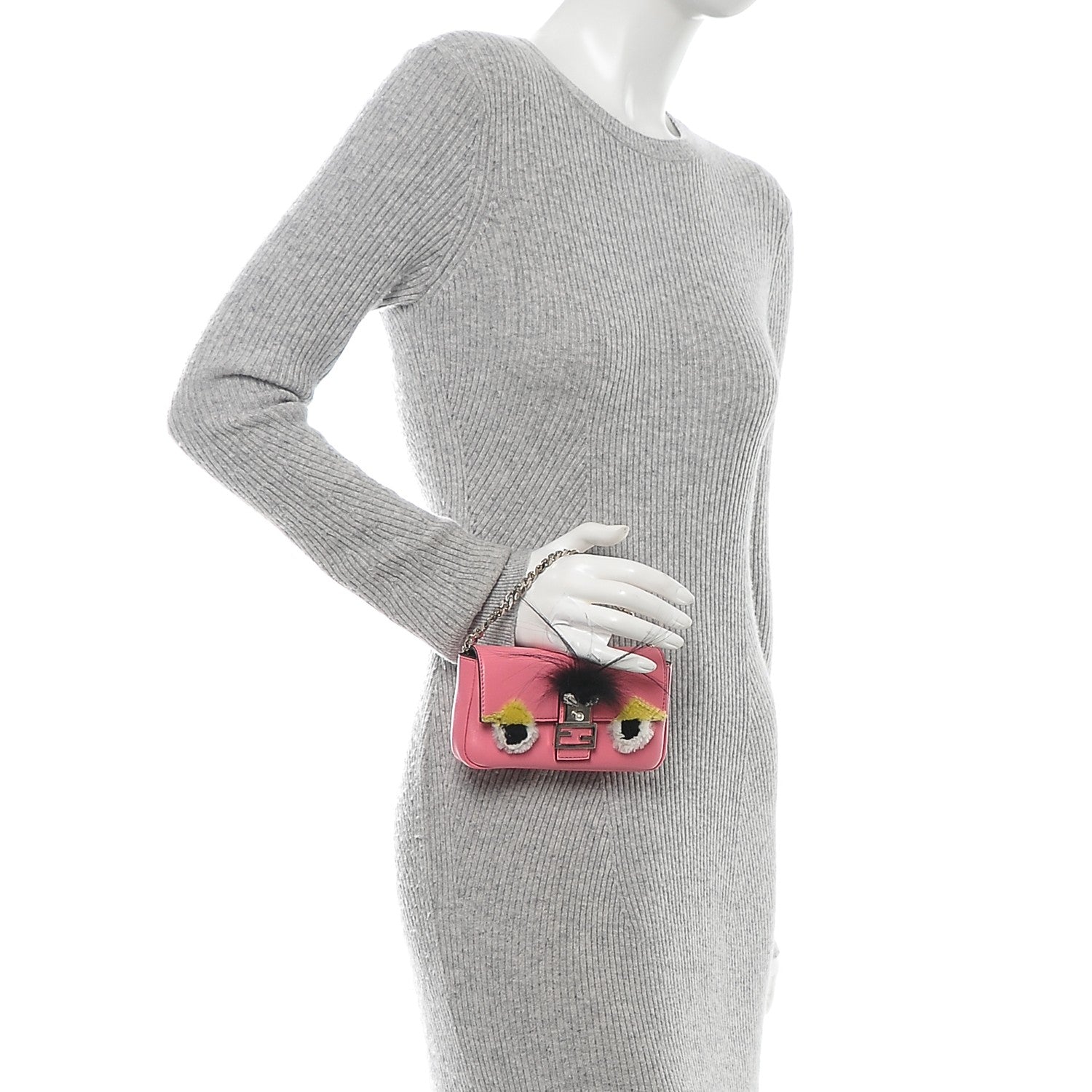 Fendi Nappa Rabbit Fox Fur Micro Buggie Baguette Rosa Fluo Multicolor 2 of 6