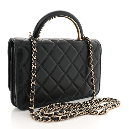 Chanel Lambskin Quilted Top Handle Wallet On Chain WOC Black 3 of 12