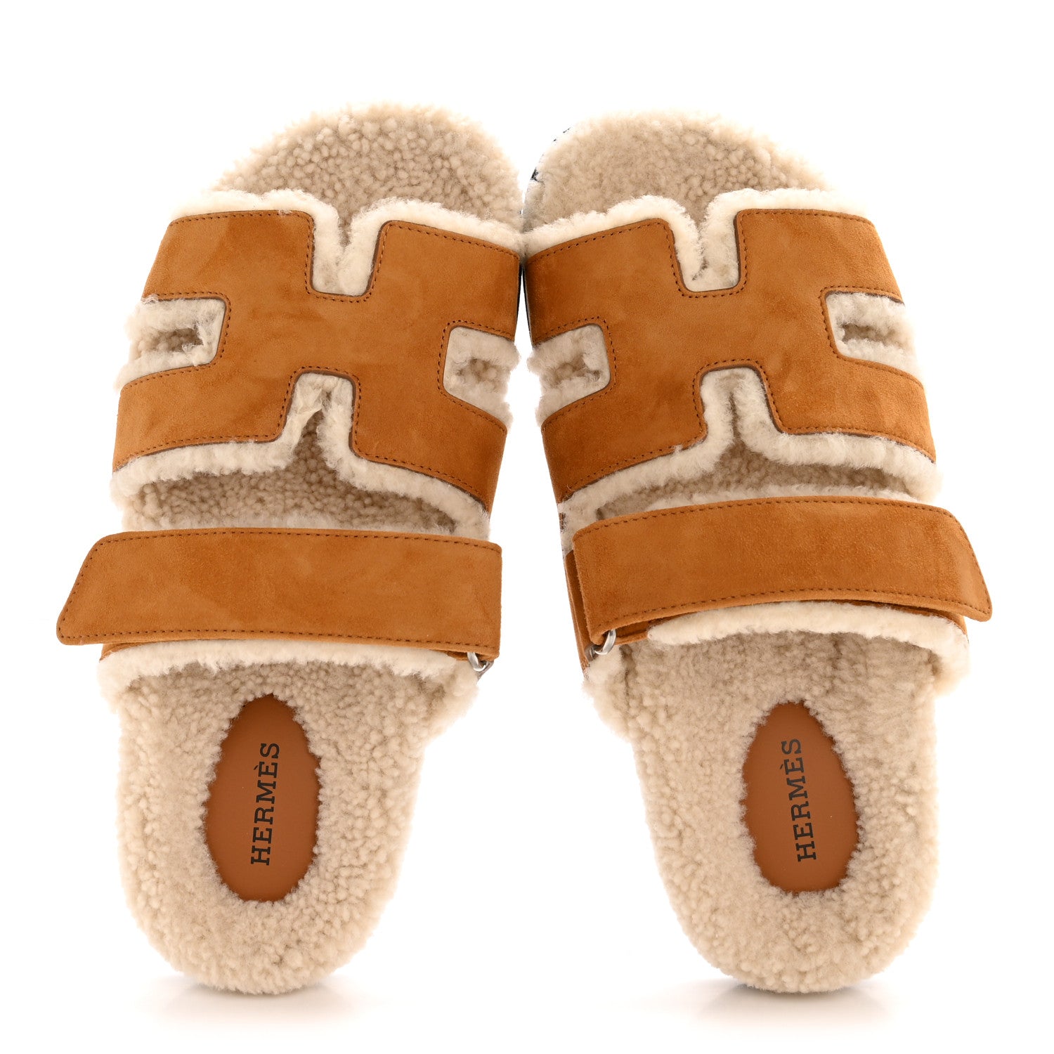 Hermes Suede Goatskin Woolskin Womens Chypre Sandals 38.5 Naturel Ecru 2 of 10