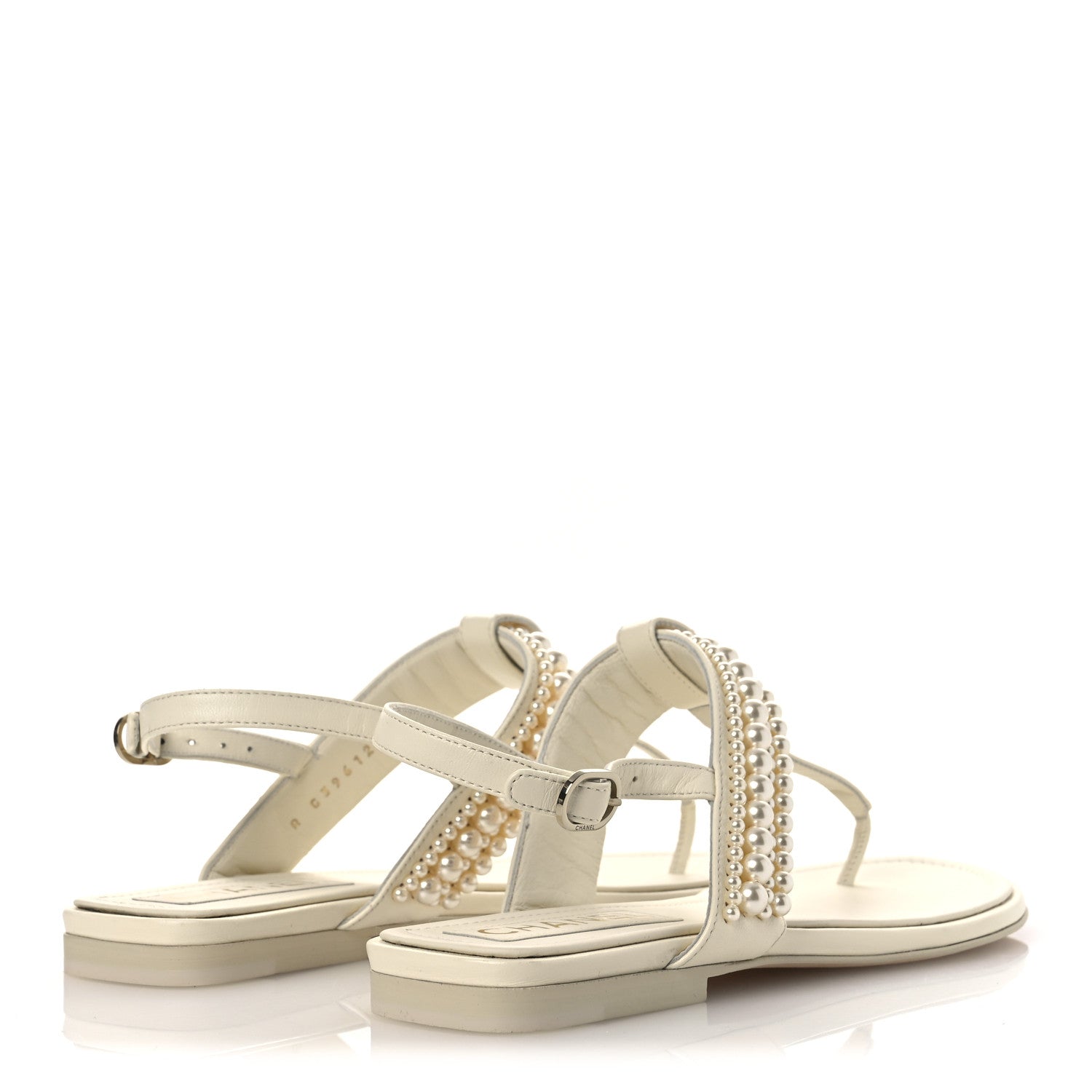 Chanel Lambskin Pearl Mini CC Thong Sandals 38 White 5 of 11