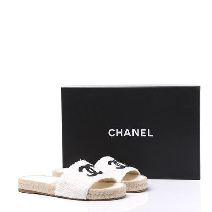 Chanel Tweed Grosgrain CC Mule Slide 35 White Black 10 of 10