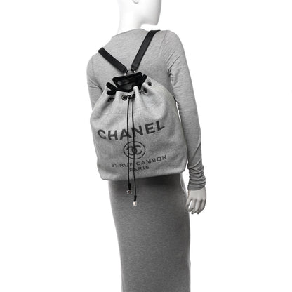 Chanel Woven Straw Raffia Large Deauville Backpack Grey Black 2 of 11