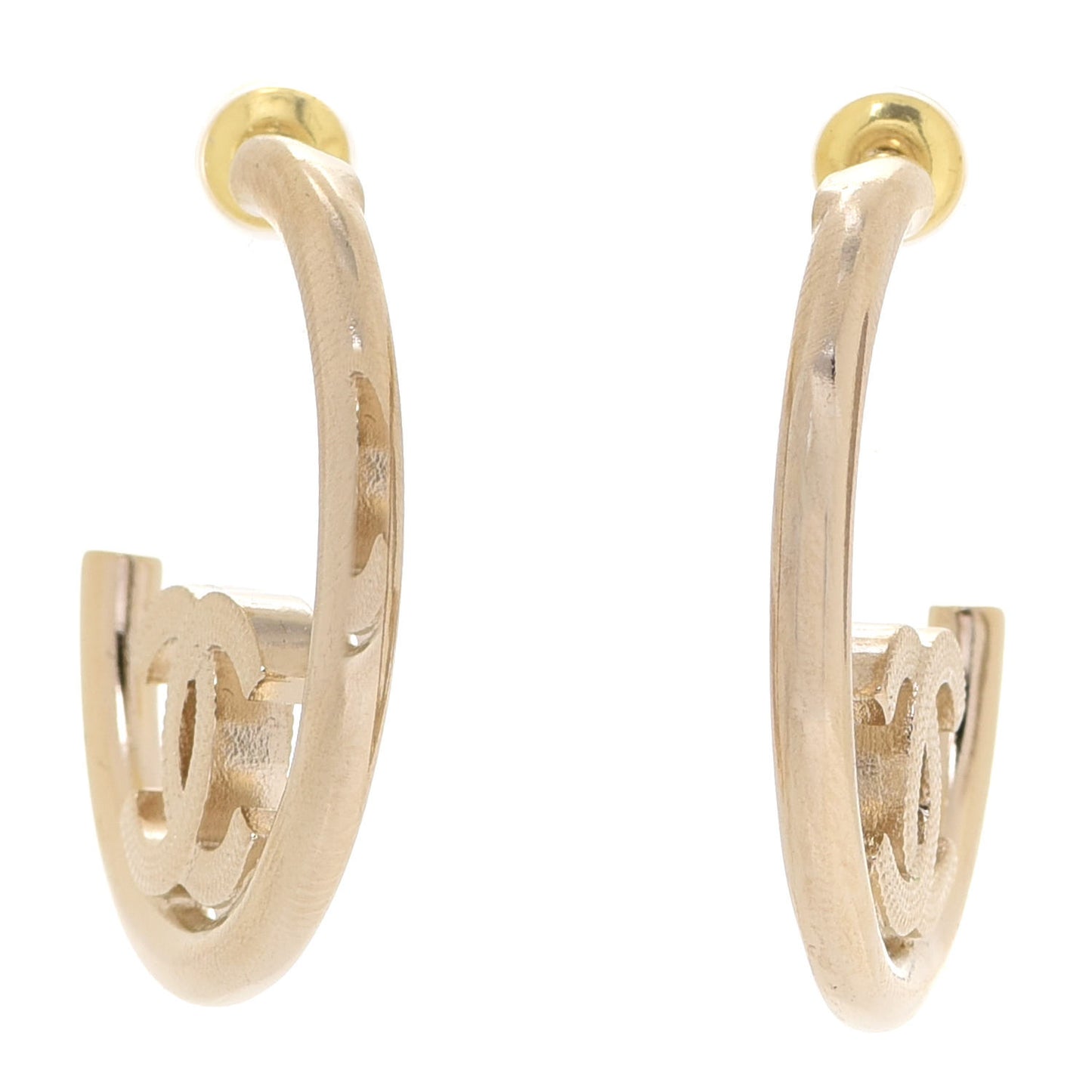 Metal Textured CC Hoop Earrings Gold