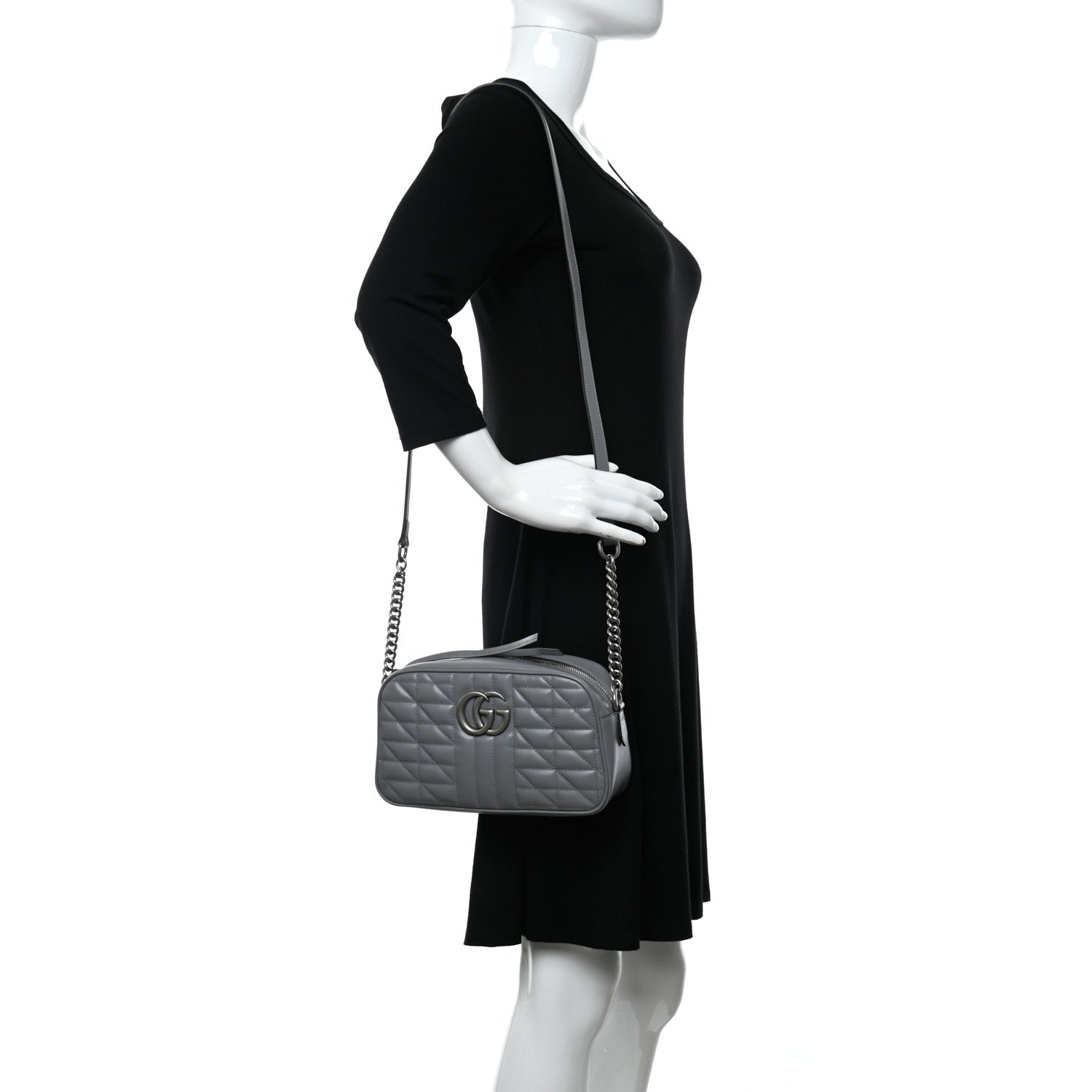 Gucci Calfskin Matelasse Aria Small GG Marmont Chain Shoulder Bag Deep Grey 2 of 10