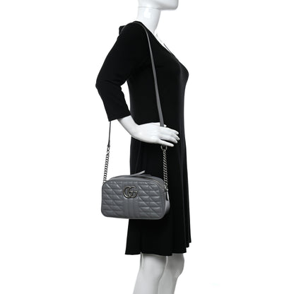 Gucci Calfskin Matelasse Aria Small GG Marmont Chain Shoulder Bag Deep Grey 2 of 10