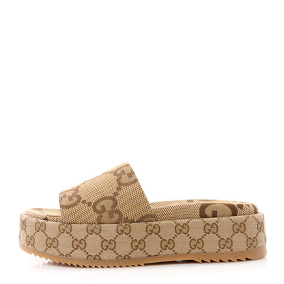 Gucci Monogram Maxi GG Angelina Platform 55mm Slide Sandals 39 Camel Ebony 1 of 10