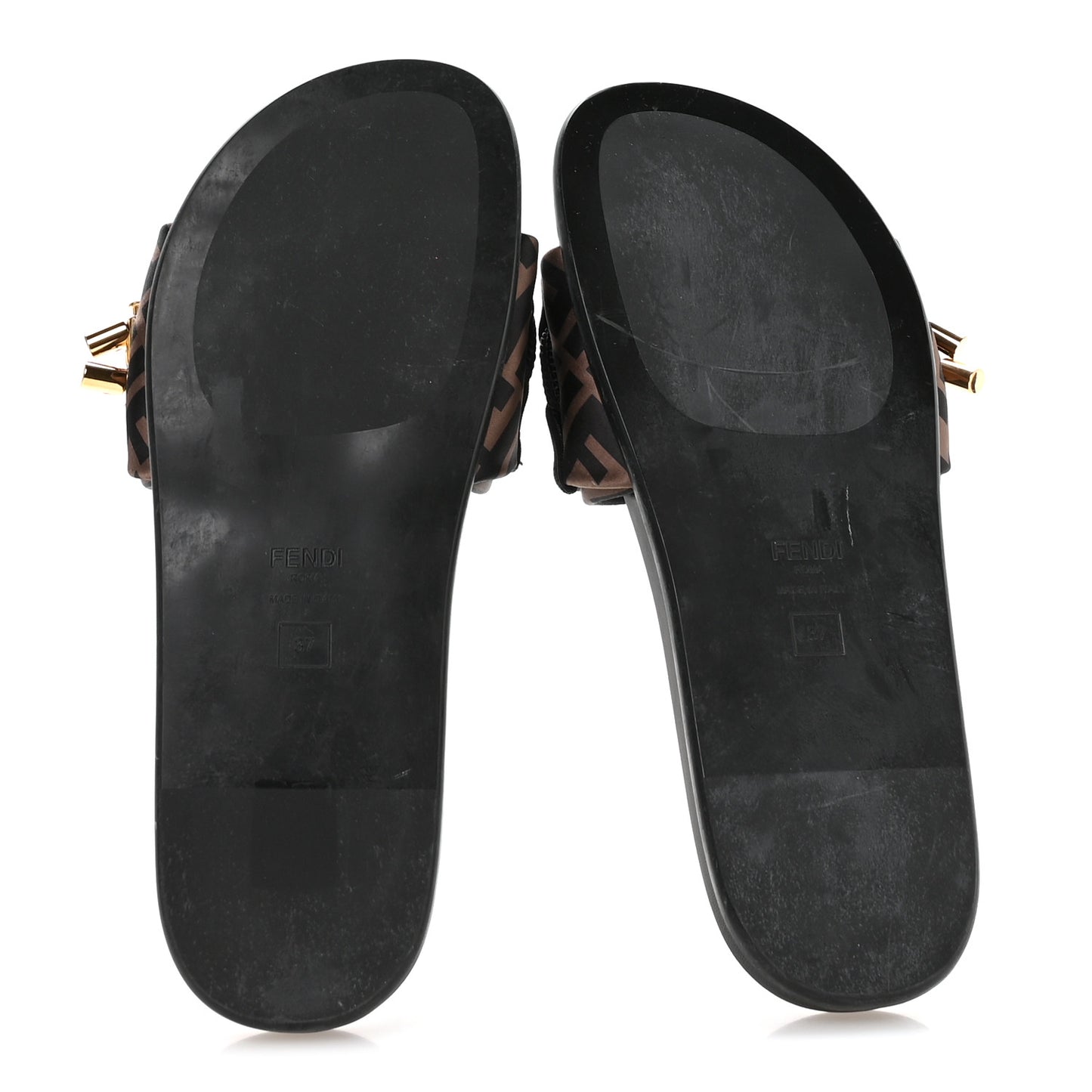 Satin FF Fendi Feel Slide Sandals 37 Tobacco Black