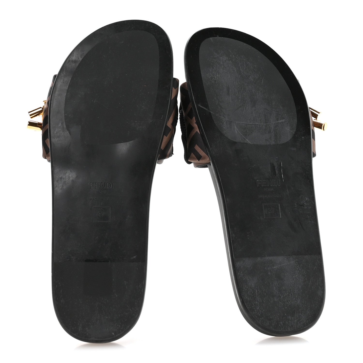 Fendi Satin FF Fendi Feel Slide Sandals 37 Tobacco Black 6 of 7