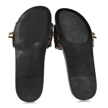 Fendi Satin FF Fendi Feel Slide Sandals 37 Tobacco Black 6 of 7