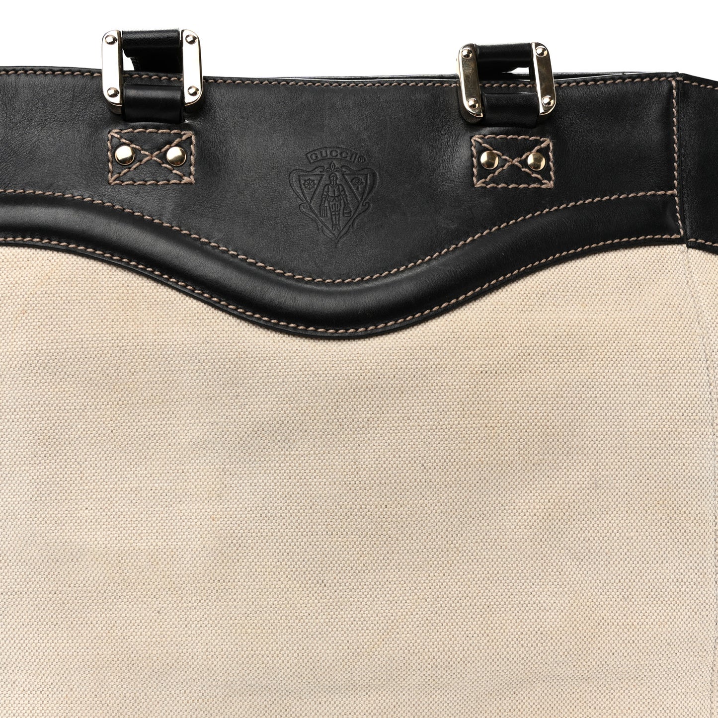 Calfskin Canvas Tote Black White
