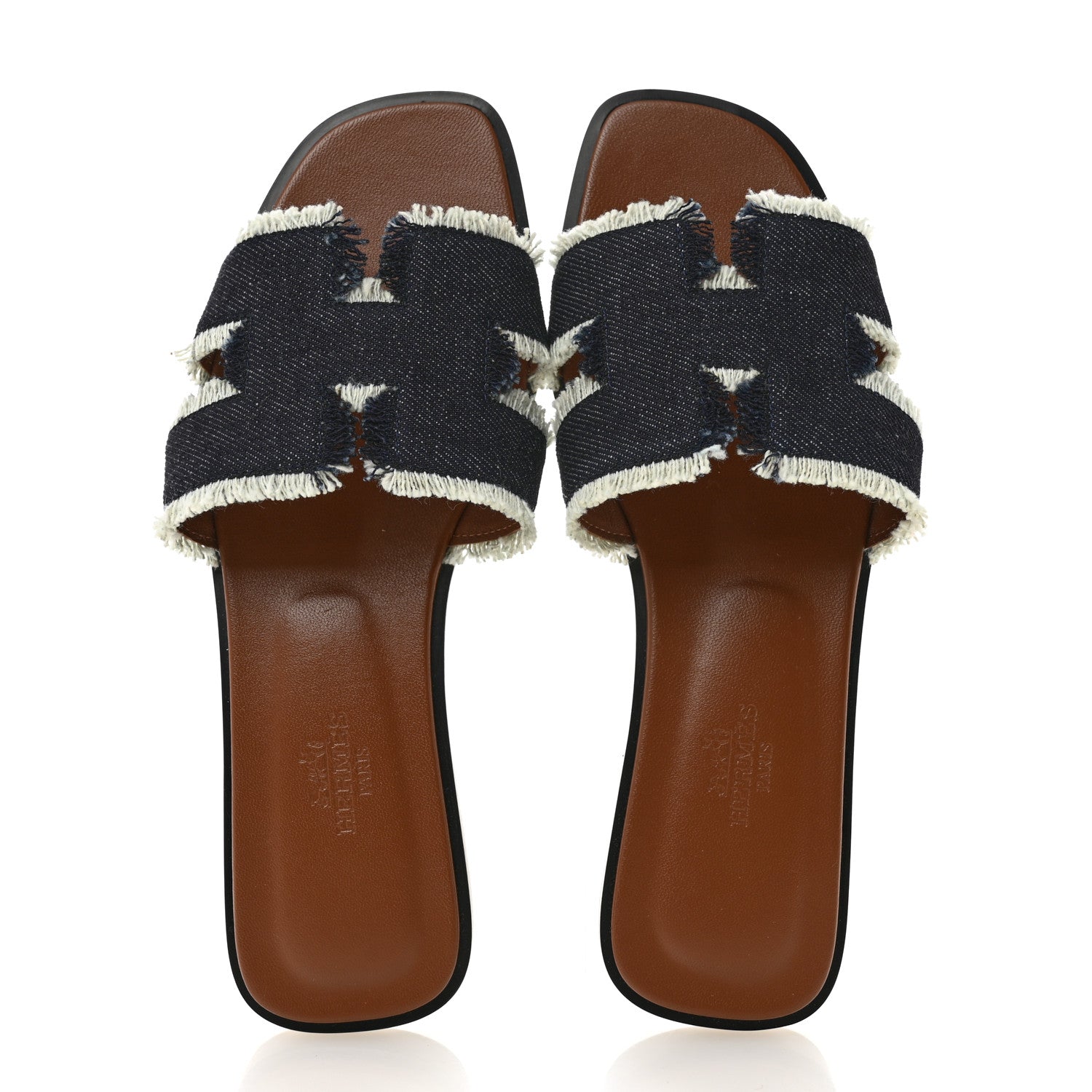 Hermes Denim Oran Fringe Sandals 36.5 Bleu Brut 2 of 9