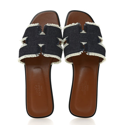 Hermes Denim Oran Fringe Sandals 36.5 Bleu Brut 2 of 9