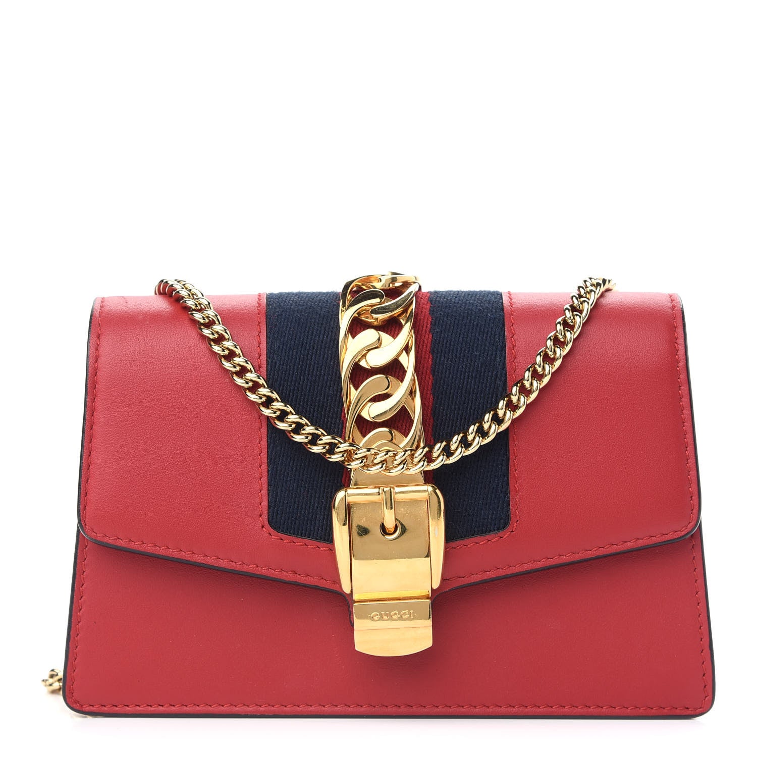 Gucci Calfskin Super Mini Sylvie Chain Shoulder Bag Hibiscus Red 1 of 8