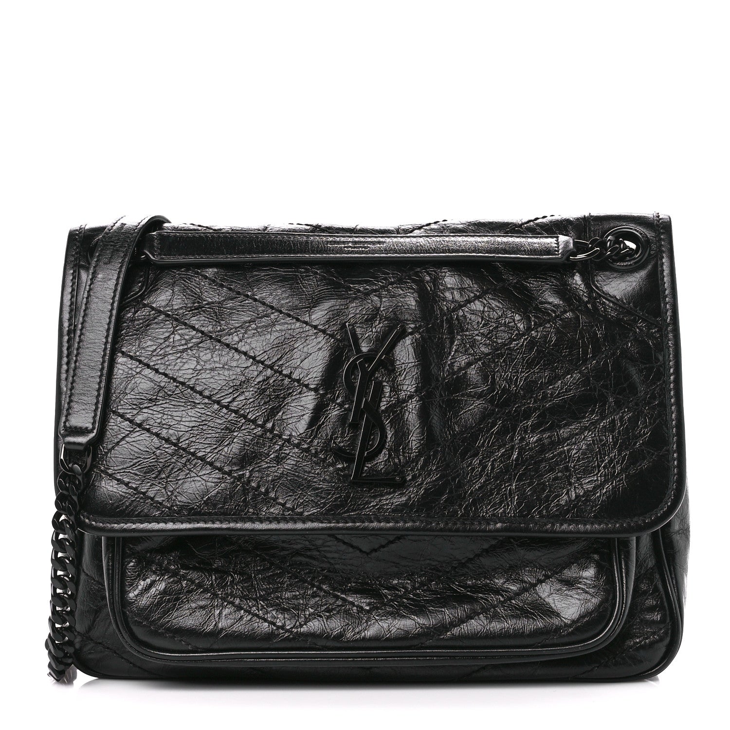 Saint Laurent Crinkled Calfskin Matelasse Monogram Medium Niki Chain Satchel Black 1 of 11