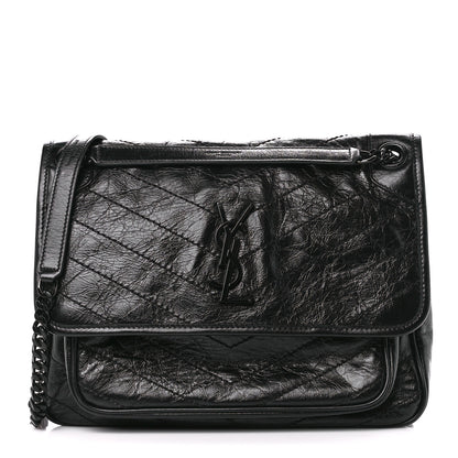 Saint Laurent Crinkled Calfskin Matelasse Monogram Medium Niki Chain Satchel Black 1 of 11