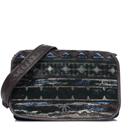 Chanel Calfskin Felt Sequin Embroidered Flap Shoulder Bag Brown 1 of 7