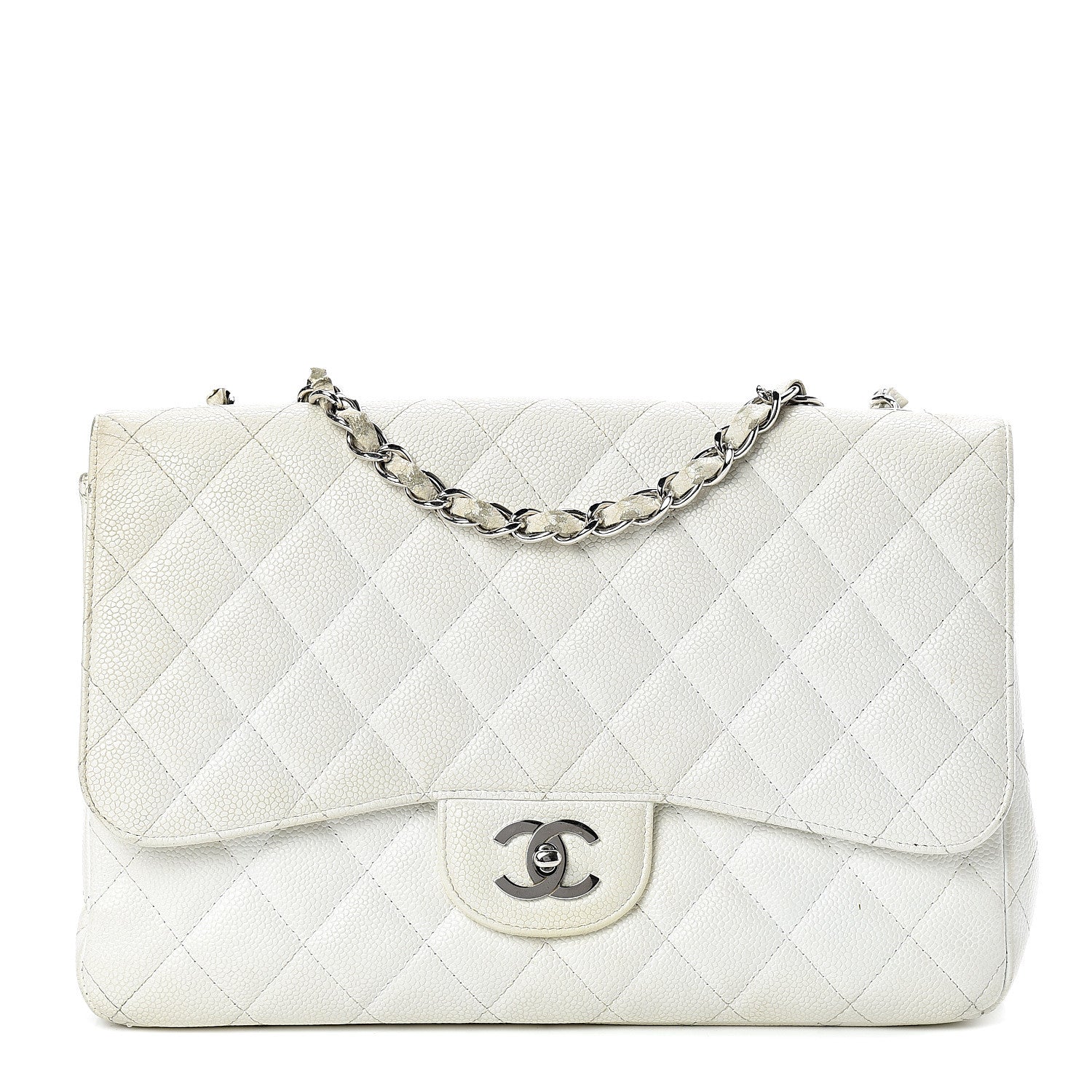 Chanel Caviar Quilted Jumbo Single Flap White 1 of 26