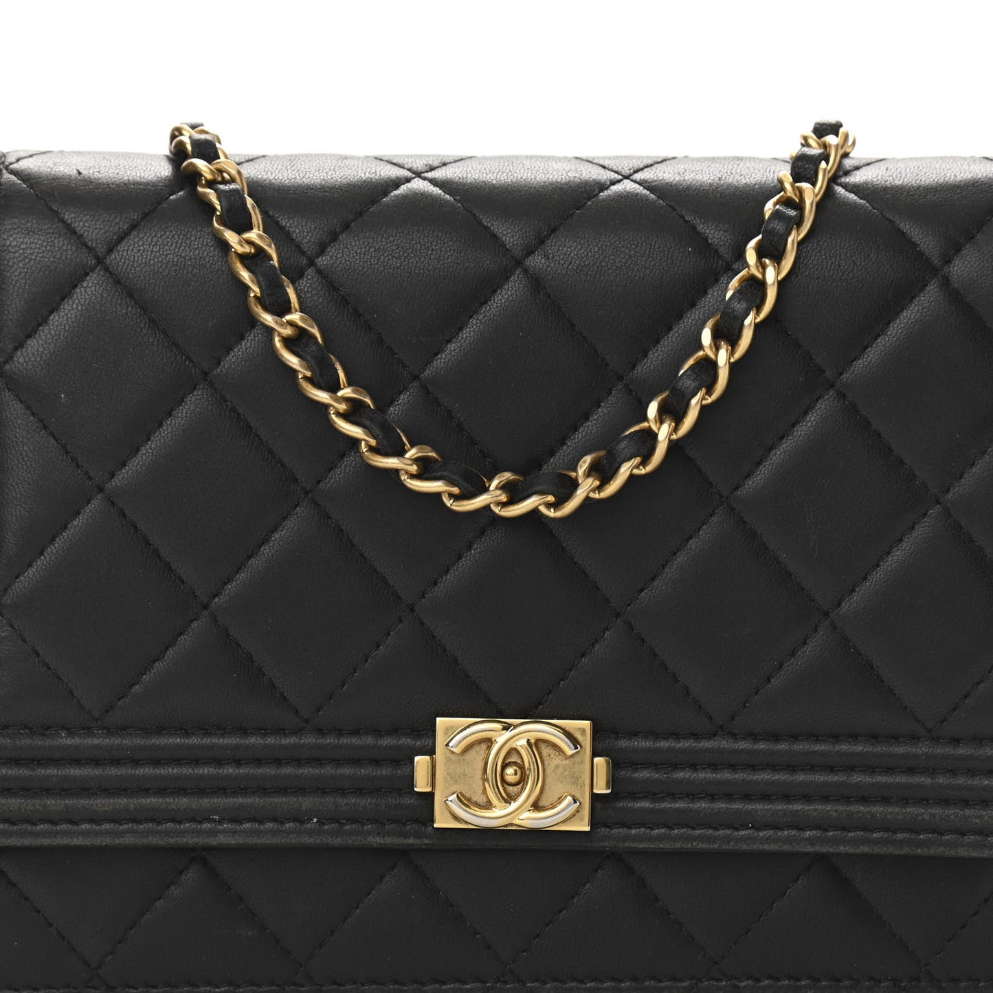 Calfskin Quilted Boy Wallet On Chain WOC Black
