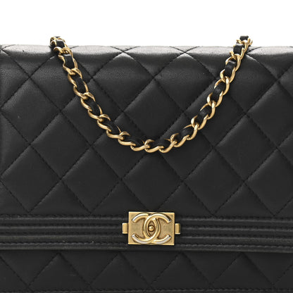 Chanel Calfskin Quilted Boy Wallet On Chain WOC Black 9 of 13