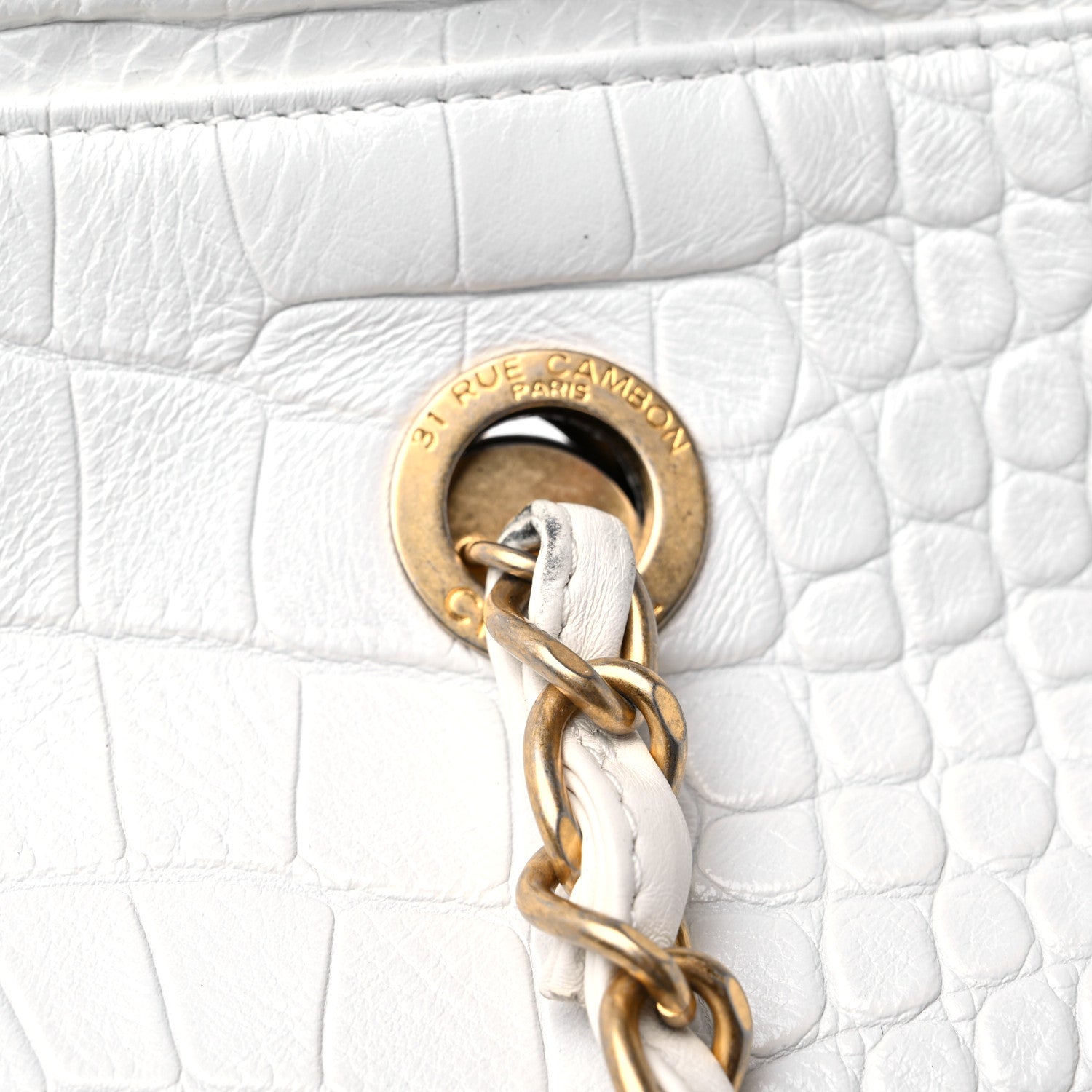 Chanel Calfskin Crocodile Embossed Cocodile Shopping Tote White 13 of 17