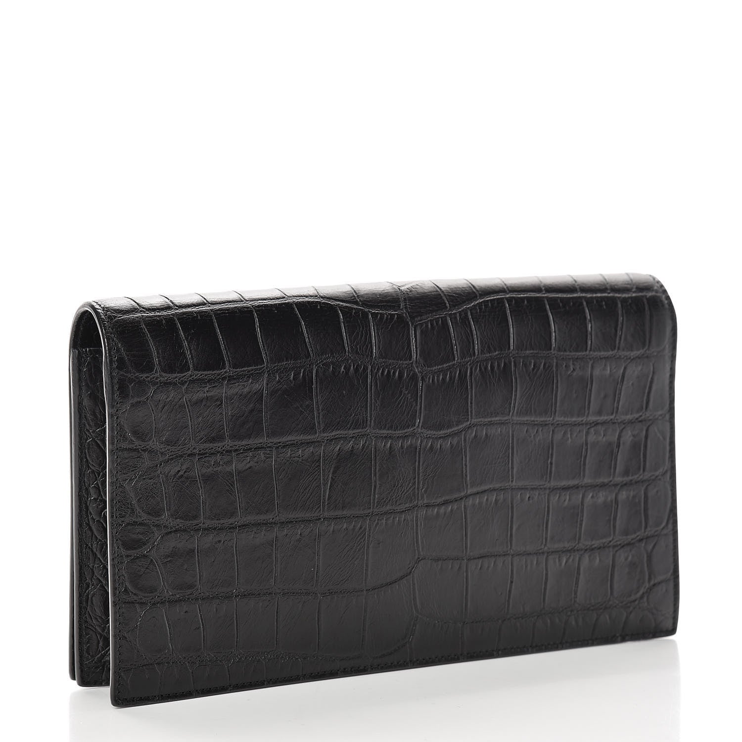 Saint Laurent Calfskin Crocodile Embossed Classic Kate Monogram Clutch Black 2 of 8