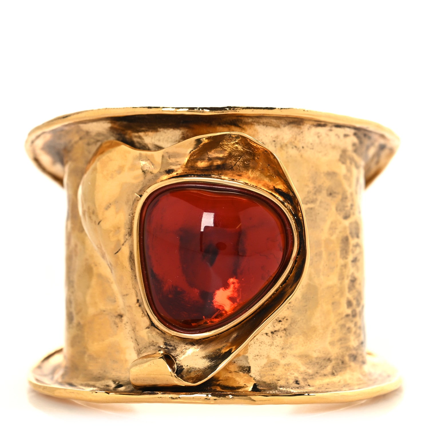 Saint Laurent Brass Resin Petal Cabochon Cuff Bracelet M Gold Red 1 of 4