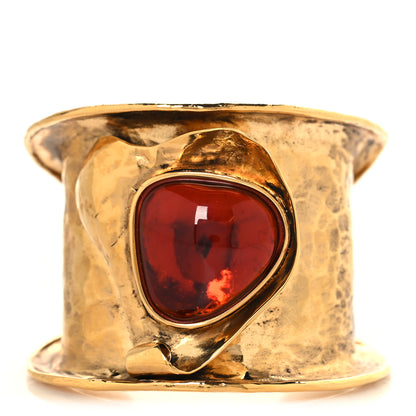 Saint Laurent Brass Resin Petal Cabochon Cuff Bracelet M Gold Red 1 of 4