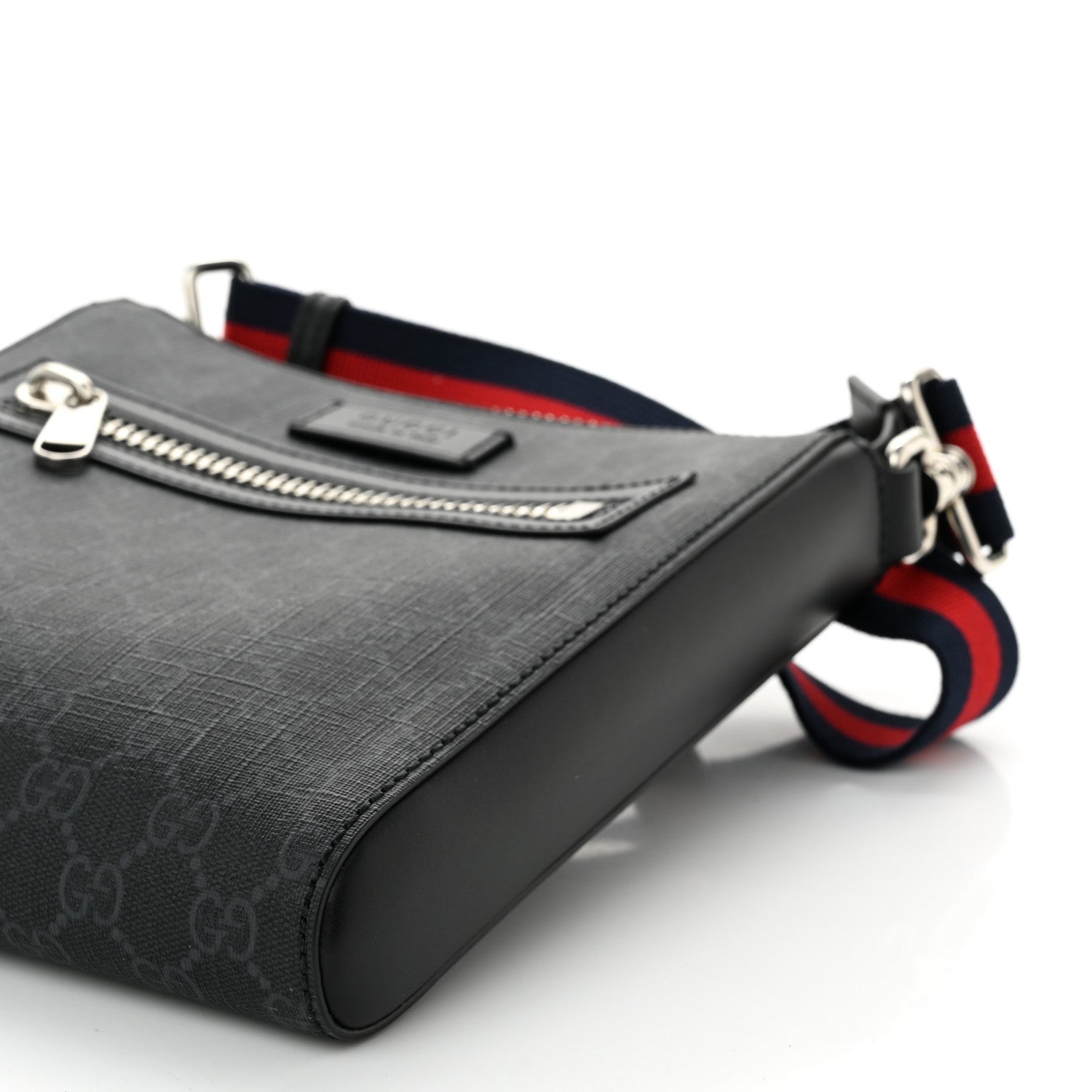 Gucci GG Supreme Monogram Web Small Flat Messenger Bag Black Grey 9 of 9