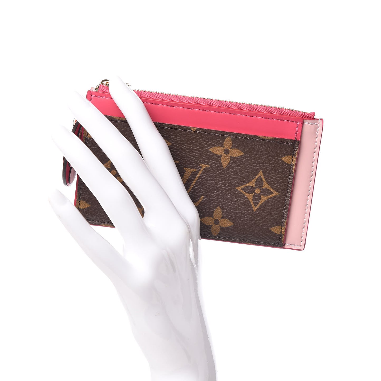 Monogram Blooming Flowers Zipped Card Holder Hot Pink Rose Ballerine