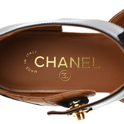 Chanel Patent Lambskin Quilted Cap Toe Ballerina Flats 38 Light Brown Black 7 of 8
